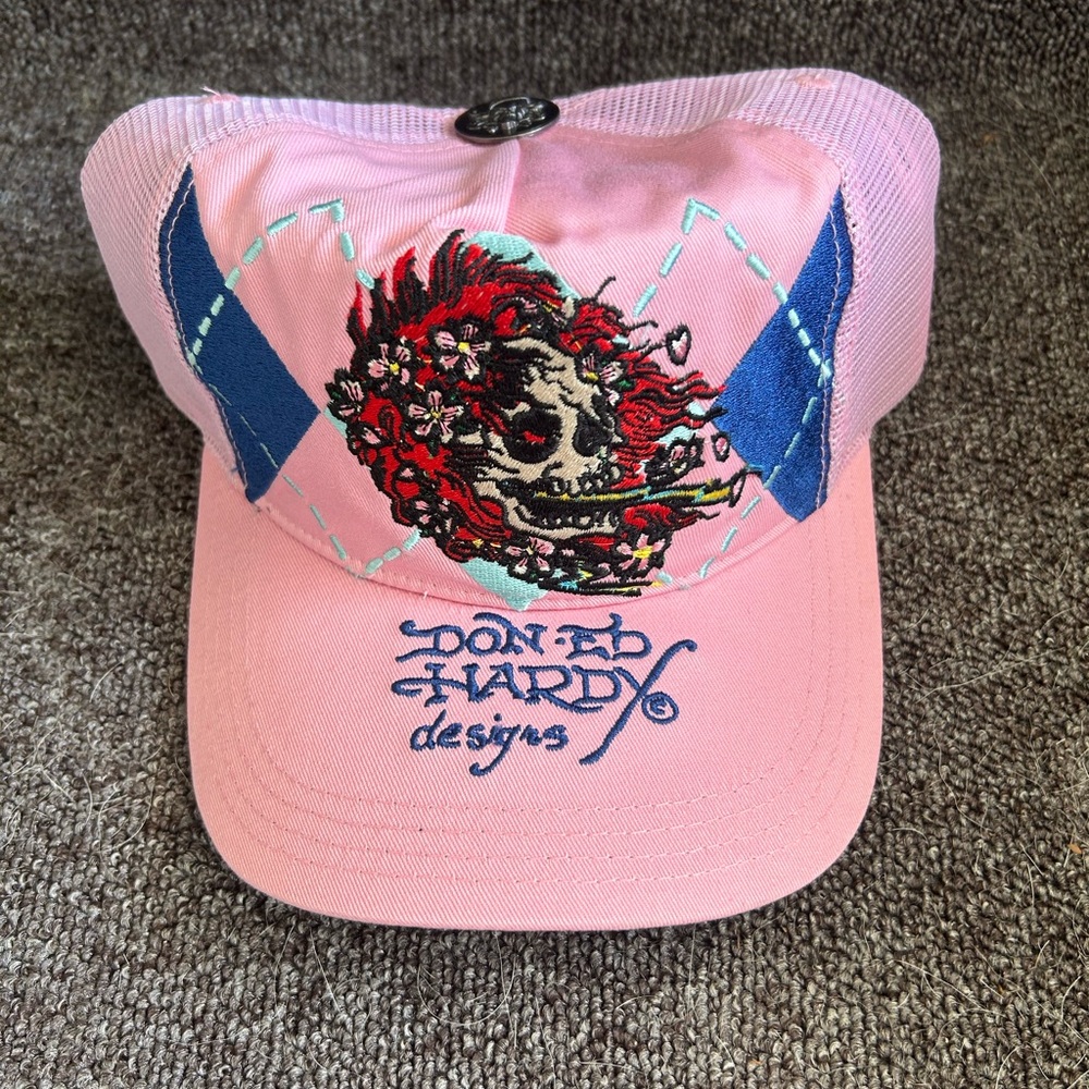 Ed Hardy Pink Cap with Blue Accents